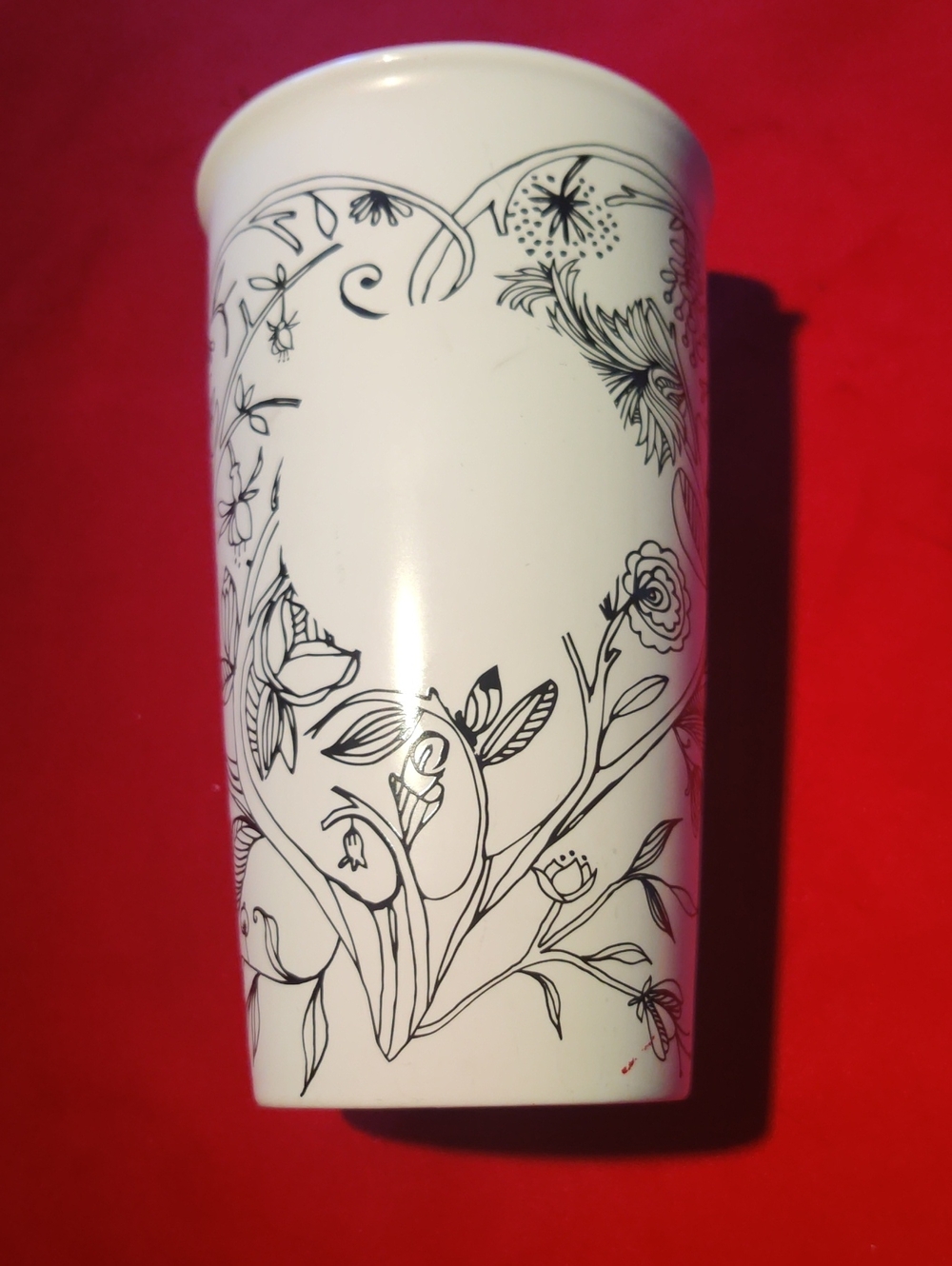 Starbucks Coffee Travel Mug Dot Collection Floral Heart Black & White 2014 12 oz